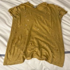 IRO t-shirt size small. Mustard color with holes